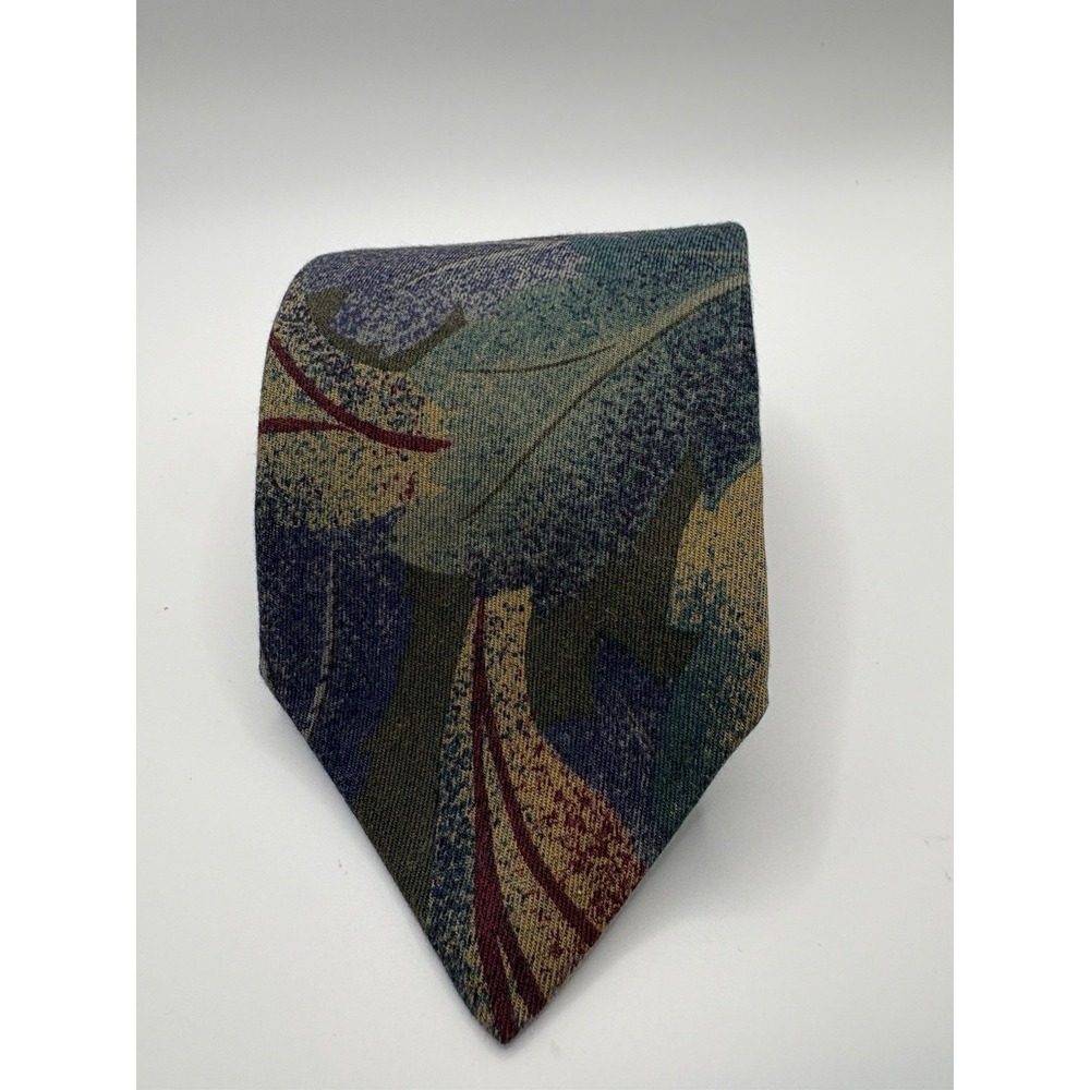 Men's Windsor Tie Abstract Leaf Pattern Rayon Wool Multicolor Classic 57"x3 1/2"